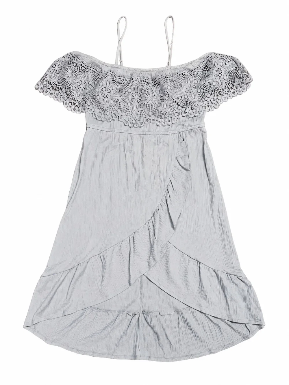 No Boundaries Light Gray Off Shoulder Lace Dress Size L